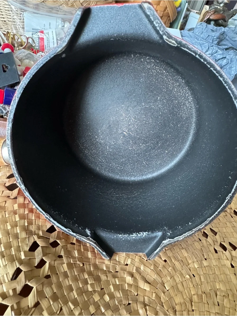Vintage Le Creuset Castoflon Enameled Cast Iron Saucepan #16 Red Pour Spouts